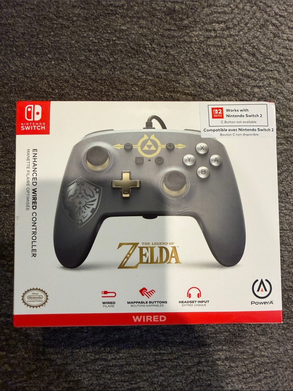 Powers Enhanced Nintendo Switch & Switch 2 Wired Controller- Zelda Hylian Shield